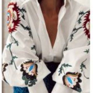 White Cotton Embroidered Blouse size 2XL